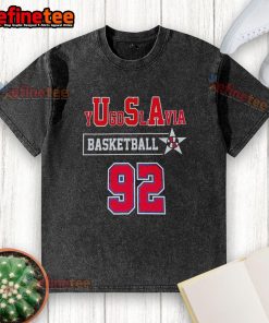 Official yUgoSlAvia Basketball 92 Washed T-Shirt featuring vintage design and comfortable fit, perfect for sports fans.