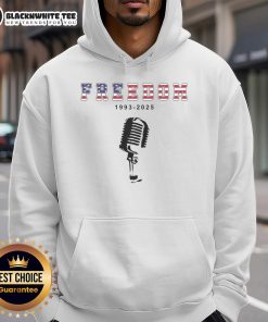 Original A True Patriot Freedom 1993-2025 USA Printed Charlie Kirk Hoodie featuring bold patriotic design.