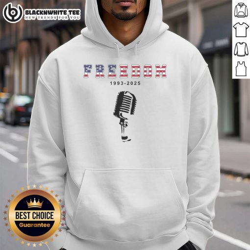 Original A True Patriot Freedom 1993-2025 USA Printed Charlie Kirk Hoodie featuring bold patriotic design.