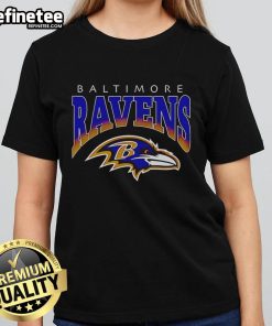 Original Baltimore Ravens football team logo graphic on a stylish ladies tee, perfect for fans and collectors.