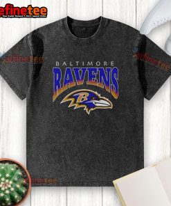 Original Baltimore Ravens football team logo graphic on a washed t-shirt, showcasing team spirit and style.