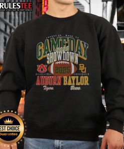 Alt Text: 2025 Gameday Showdown sweatshirt featuring Baylor Bears vs Auburn Tigers football design for fans.