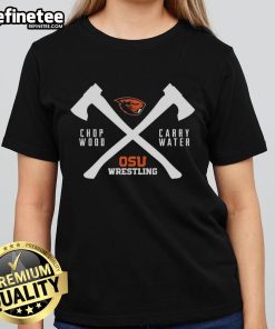 Original Beaver Head and OSU Wrestling logos on a ladies tee, perfect for fans of Oregon State University sports.