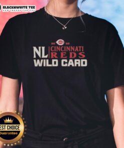 Original Cincinnati Reds 2025 National League Wild Card baseball ladies tee featuring vibrant team colors and logo.