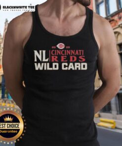Alt Text: Original Cincinnati Reds 2025 National League Wild Card baseball tank top featuring team colors and logo.