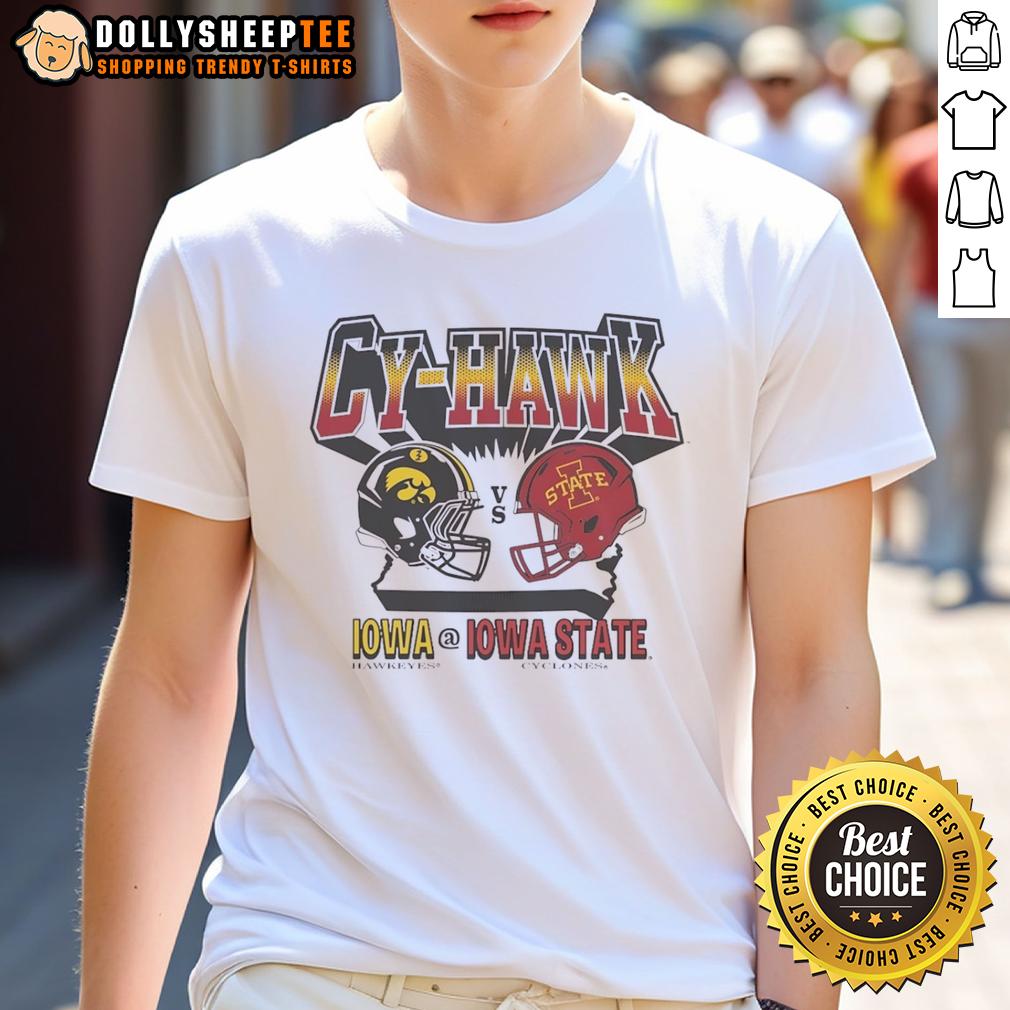 Original Cy Hawk Iowa Hawkeyes Vs Iowa State Cyclones Helmet T Shirt Original Cy-Hawk Iowa Hawkeyes vs Iowa State Cyclones helmet t-shirt featuring team logos and vibrant colors.
