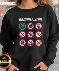 Original Dammit Jim Star Trek Doctor McCoy Sweatshirt featuring iconic quotes and vibrant graphics for fans.