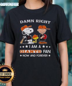 Alt Text: Original Giants fan tee featuring Snoopy and Charlie Brown, perfect for ladies showing team spirit now and forever.