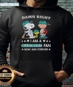 Alt Text: Original Damn Right I Am A Mariners Fan Now And Forever Snoopy and Charlie Brown Hoodie design featuring vibrant graphics.