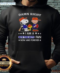 Alt Text: Original Damn Right I Am A Mets Fan Now And Forever Snoopy and Charlie Brown hoodie showcasing team spirit.