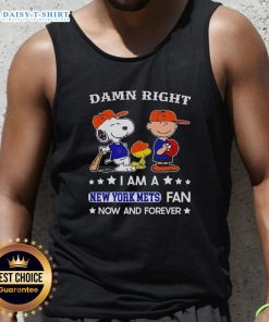 Original Damn Right I Am A Mets Fan Now And Forever tank top featuring Snoopy and Charlie Brown design.