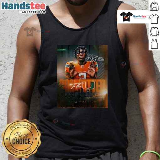 Alt Text: Original DeMarcus De Roche committed to the Miami Hurricanes tank top in vibrant colors, showcasing team spirit.