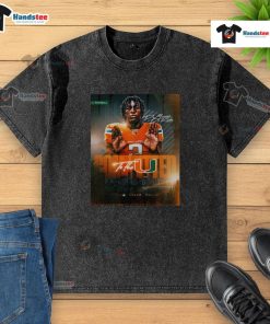 Alt Text: Original De Marcus De Roche Committed To The Miami Hurricanes washed t-shirt showcasing team spirit and style.