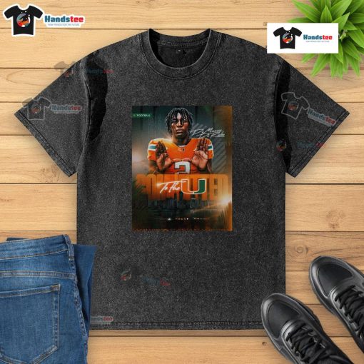 Alt Text: Original De Marcus De Roche Committed To The Miami Hurricanes washed t-shirt showcasing team spirit and style.