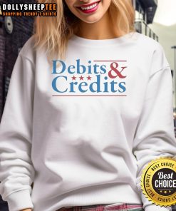 Original Debits and Credits logo sweatshirt featuring bold graphic design, perfect for finance enthusiasts.