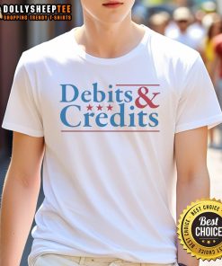 Original Debits And Credits Logo T-Shirt featuring a stylish graphic design for finance enthusiasts and professionals.