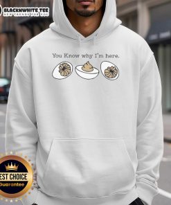Alt Text: Cozy 'Original Deviled Egg You Know Why I'm Here' hoodie featuring a playful design, perfect for egg lovers and humor fans.