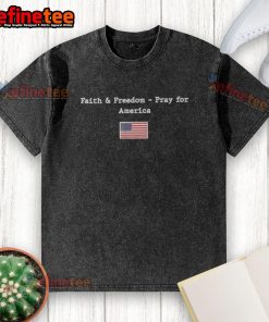 Alt Text: Original Faith Freedom Pray For America Flag Washed T-Shirt featuring a vintage look with a patriotic design.