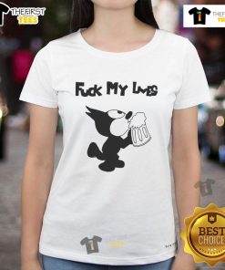 Original Fck My Lives Cat Ladies Tee featuring a playful cat design, perfect for feline enthusiasts and humor lovers.