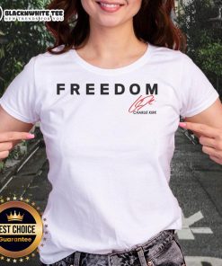 Original Fight For Freedom Charlie Kirk 1993-2025 red signature tribute ladies tee showcasing a bold design.