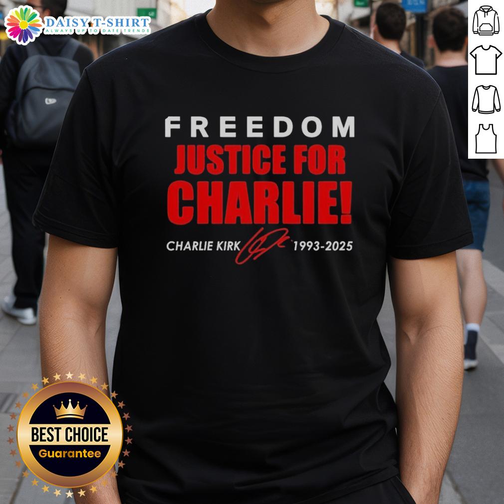 Original Freedom Justice For Charlie Kirk 1993-2025 Red Signature Tribute T-Shirt Original Freedom Justice For Charlie Kirk 1993-2025 red tribute t-shirt featuring bold signature design.