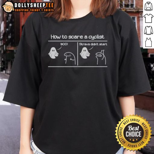 Alt Text: Original horror story about scaring a cyclist, featuring a 'Boo Strava Didn't Start' ladies tee design.