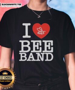 Alt Text: Original 'I Love Bee Band' heart ladies tee in stylish design, perfect for bee lovers and concert fans.