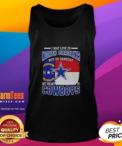 Alt Text: Dallas Cowboys fans tank top, expressing loyalty despite living in North Carolina, perfect for game day.