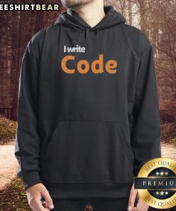 Original I Write Code Hoodie in black, featuring a stylish design perfect for programmers and tech enthusiasts.