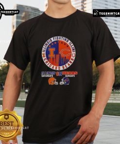 Alt Text: Original Illinois Fighting and Chicago Bears T-shirt featuring city skyline logo for Saturdays on Sundays.