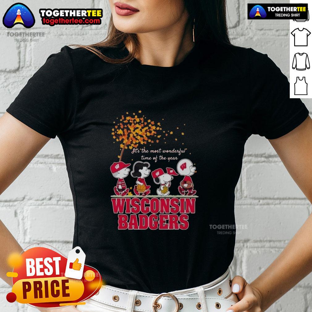 Original It'S The Most Wonderful Time Of The Year Wisconsin Badgers Ladies Tee Alt Text: Wisconsin Badgers ladies tee featuring 'It's The Most Wonderful Time Of The Year' design, perfect for fans.