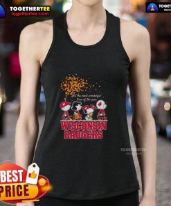 Original Wisconsin Badgers tank top featuring 'It's The Most Wonderful Time Of The Year' design for festive fans.