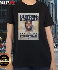 Original Kenny Clark Welcome to Dallas Cowboys graphic ladies tee featuring vibrant design and team colors.