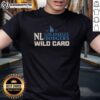Original Los Angeles Dodgers 2025 National League Wild Card Baseball T-Shirt in blue with team logo and playoff graphics.