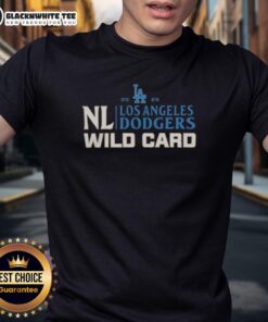 Original Los Angeles Dodgers 2025 National League Wild Card Baseball T-Shirt in blue with team logo and playoff graphics.