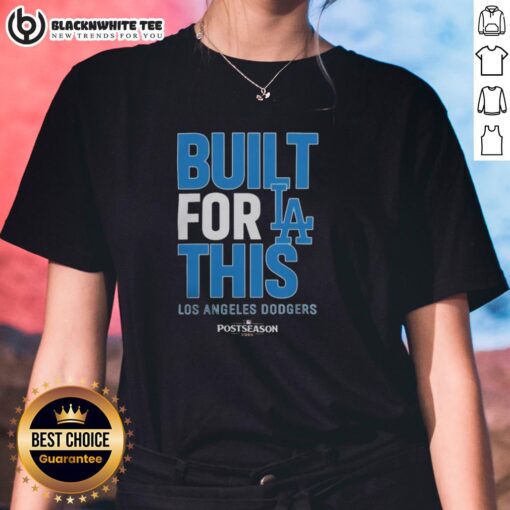 Alt Text: Stylish Los Angeles Dodgers ladies tee designed for the 2025 MLB postseason, perfect for team fans and supporters.