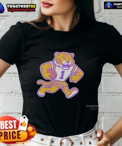 Alt Text: Original LSU Tigers mascot number 1 football ladies tee featuring vibrant team colors and logo design.