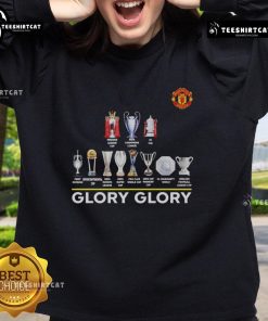 Alt Text: Original Manchester United Glory Glory Trophy Sweatshirt featuring team colors and iconic logo, perfect for fans.