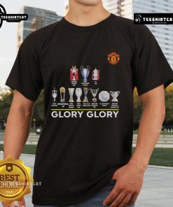 Original Manchester United Glory Glory Trophy T-Shirt showcasing club pride and iconic design for fans and collectors.