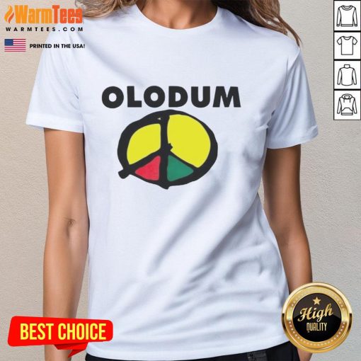Original Michael Olodum Peace Symbol King of Pop Ladies Tee featuring vibrant design and iconic pop culture elements.