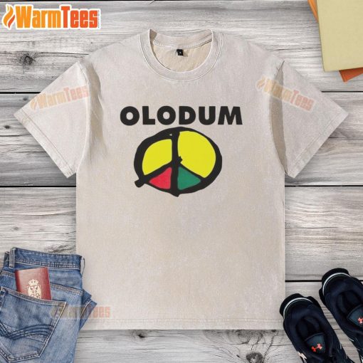 Alt Text: Original Michael Olodum Peace Symbol King of Pop washed t-shirt featuring vibrant colors and iconic design.