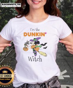 Original Minnie Mouse I'm Dunkin' Witch Trick or Treat Halloween Ladies Tee featuring a fun graphic design.