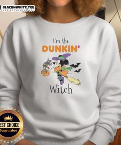 Alt Text: Original Minnie Mouse Dunkin Witch Trick or Treat Halloween Sweatshirt featuring vibrant Halloween graphics.