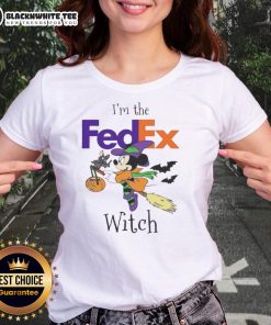 Original Minnie Mouse I'm FedEx Witch Trick or Treat Halloween Ladies Tee featuring a fun design for festive celebrations.