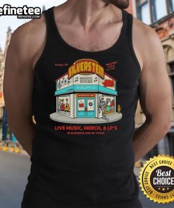 Vintage tank top from Original Music Store celebrating 25 years of live music in Burlington, showcasing iconic design.