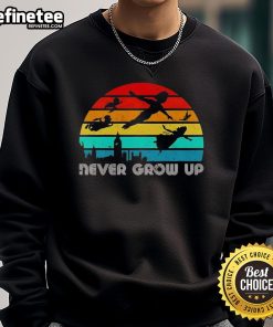 Vintage sweatshirt featuring an original Never Grow Up Peter Pan silhouette design for nostalgic fans.