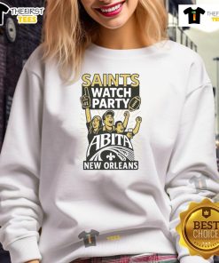 Original New Orleans Saints watch party sweatshirt featuring Abita design, perfect for football fans celebrating game day.