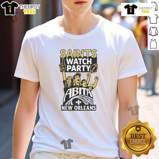 Original New Orleans Saints watch party football Abita T-shirt featuring team logo and vibrant design for fans.