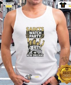 Original New Orleans Saints watch party with fans wearing Saints tank tops, enjoying football and Abita beer.