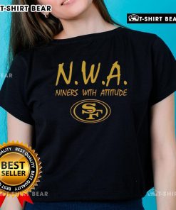 Alt Text: Original NWA Nines With Attitude San Francisco 49ers logo ladies tee featuring vibrant team colors and stylish design.